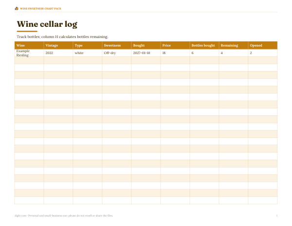Preview of Printable Wine Cellar Log